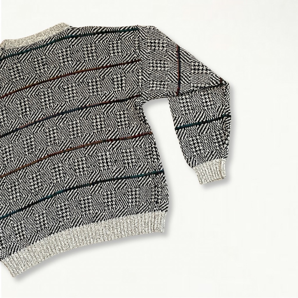 Vintage 90s Etchings Heavy Knit Crewneck Sweater Large Striped Optical Illusion - Picture 12 of 16